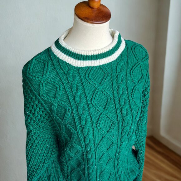 Retro Green Cable Knit Sweater - Picture 1 of 4